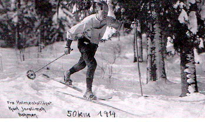 Karel Jarolímek 1914 na Holmenkollenu  v závodě na 50 km