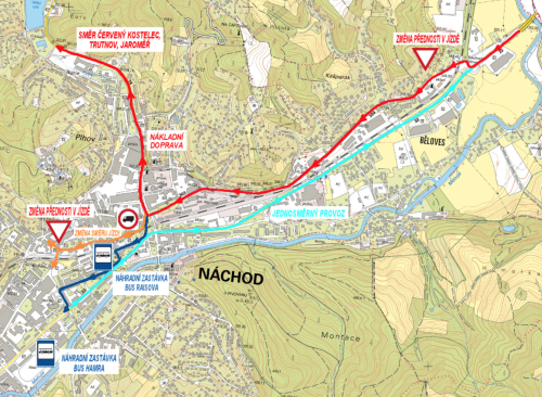 mapa objízdných tras Náchodem
